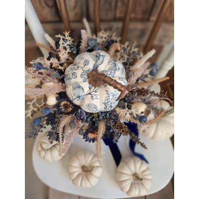 Jesienny flowerbox z dynią decoupage